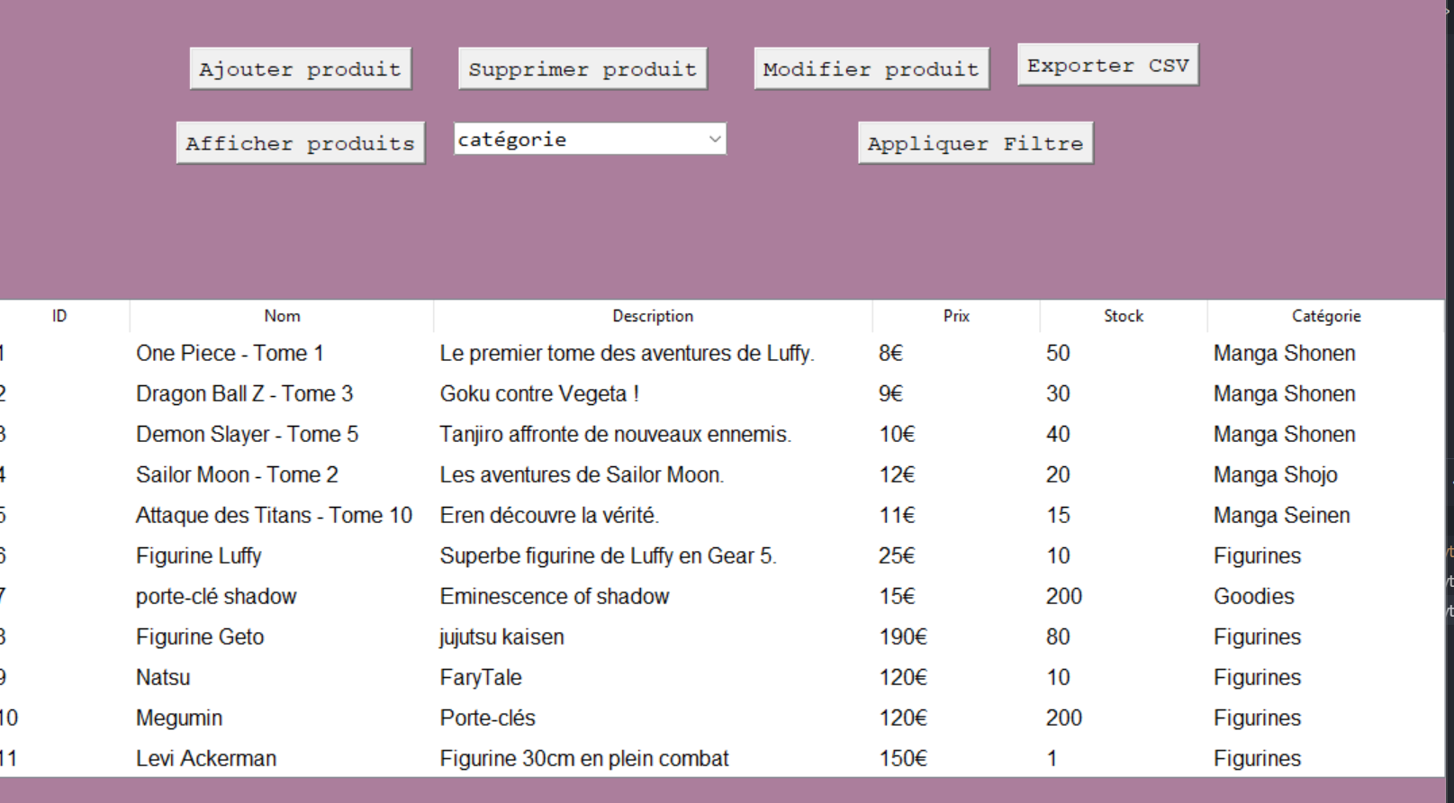 Runtrack Gestion de Stock